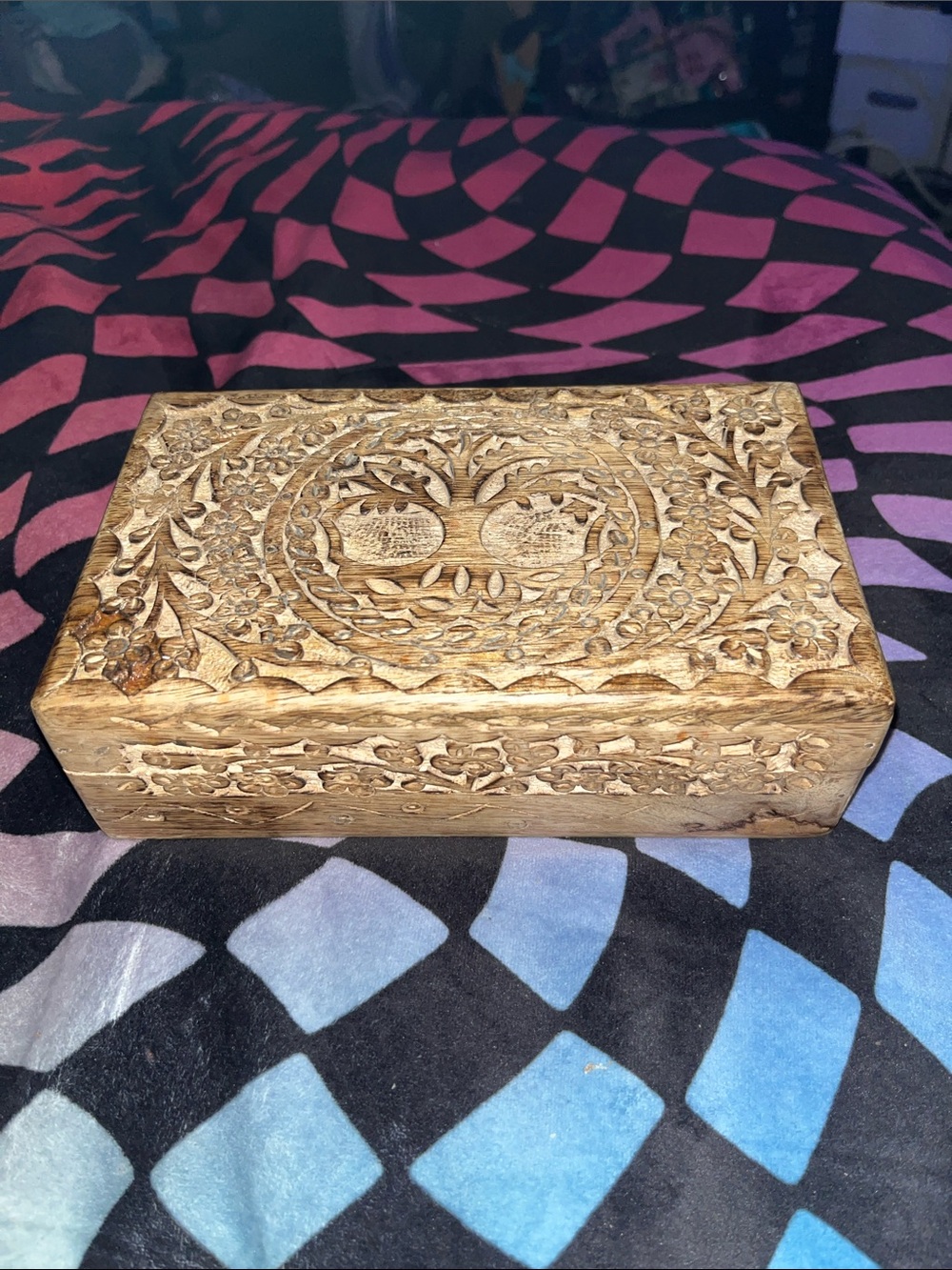✨RARE!Antique Wooden Jewelry Box w/ Black Velvet Lining!VERY OLD &STILL AMAZING!